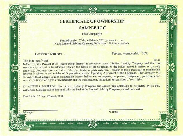Certificate of Ownership