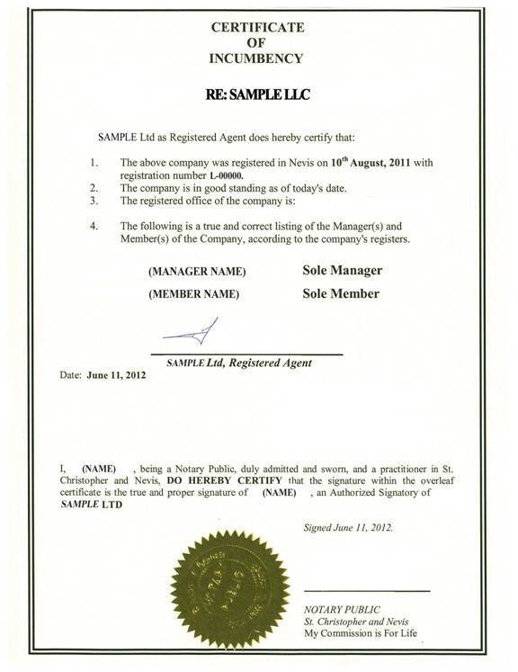 Certificate of Incumbency
